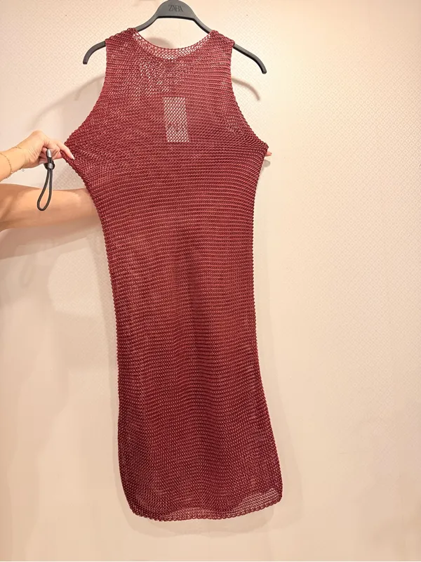 NWT Zara Sleeveless Textured Knit Maxi Beach Resort Dress in Deep Burgundy Sz S - Image 5