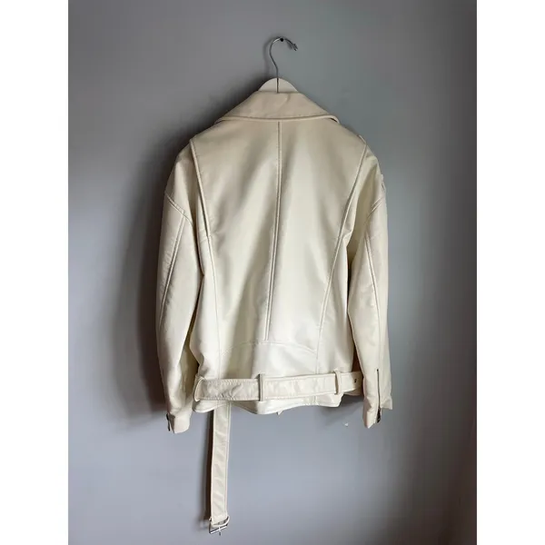 ZARA Cream White Moto Biker Jacket Minimalist Size Medium Neutral Oversized - Image 5