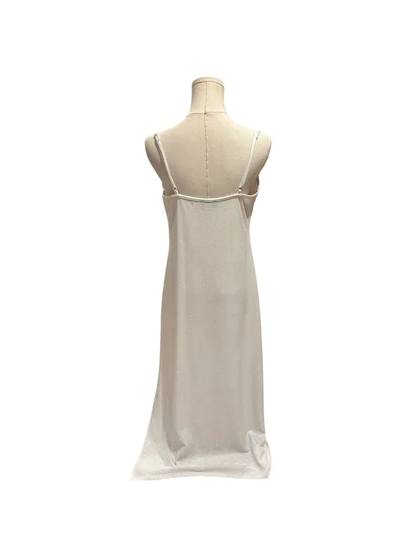 bebe White Sparkly Glitter Cowl Neck Maxi Slip Dress with Slit Size Medium - Image 4