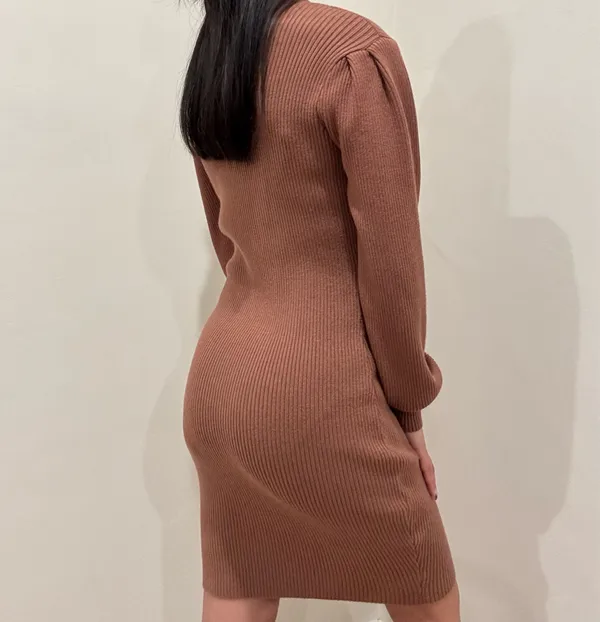 Knit Ribbed Sweater Dress in Cocoa Brown - Image 2