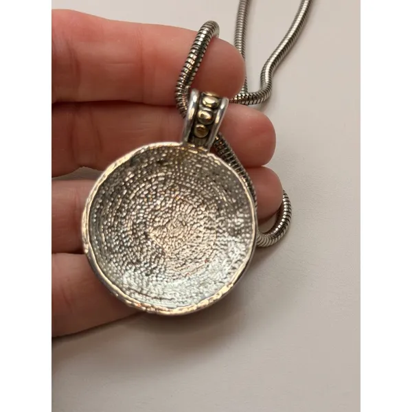 Vintage-Style Gold & Silver-Tone Pendant Necklace With Round Textured Medallion - Image 7