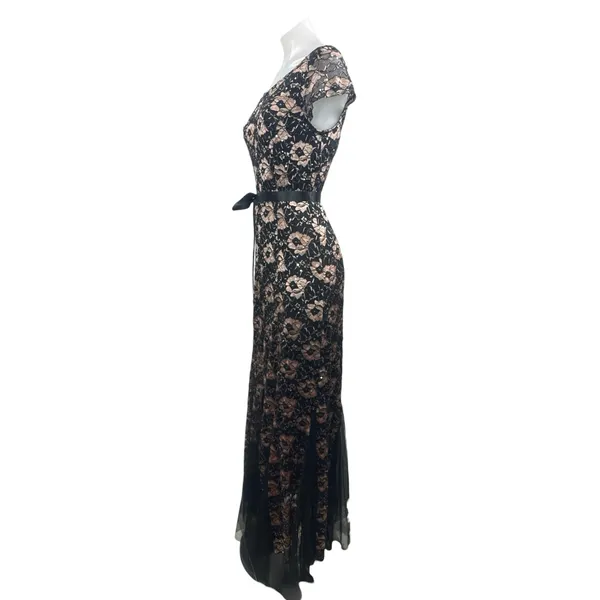 Lovely Grace Floral Lace Sequin Embroidery Overlay Midi Flare A-Line Dress Sz S - Image 2