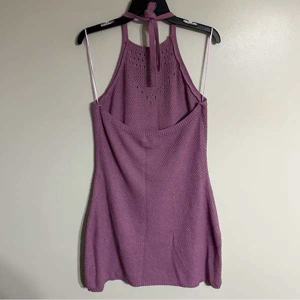 Ultra Flirt Crochet Knit Tie Halter Neck Dress‎ Junior Size XL Pink Purple Color - Image 12