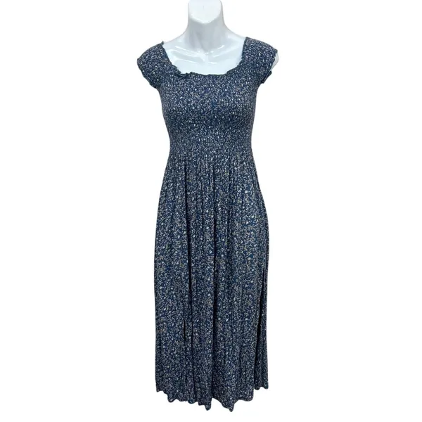 Urban Outfitters Kimchi Blue Picnic Blue Floral Smocked Midi Dress size S - Image 6