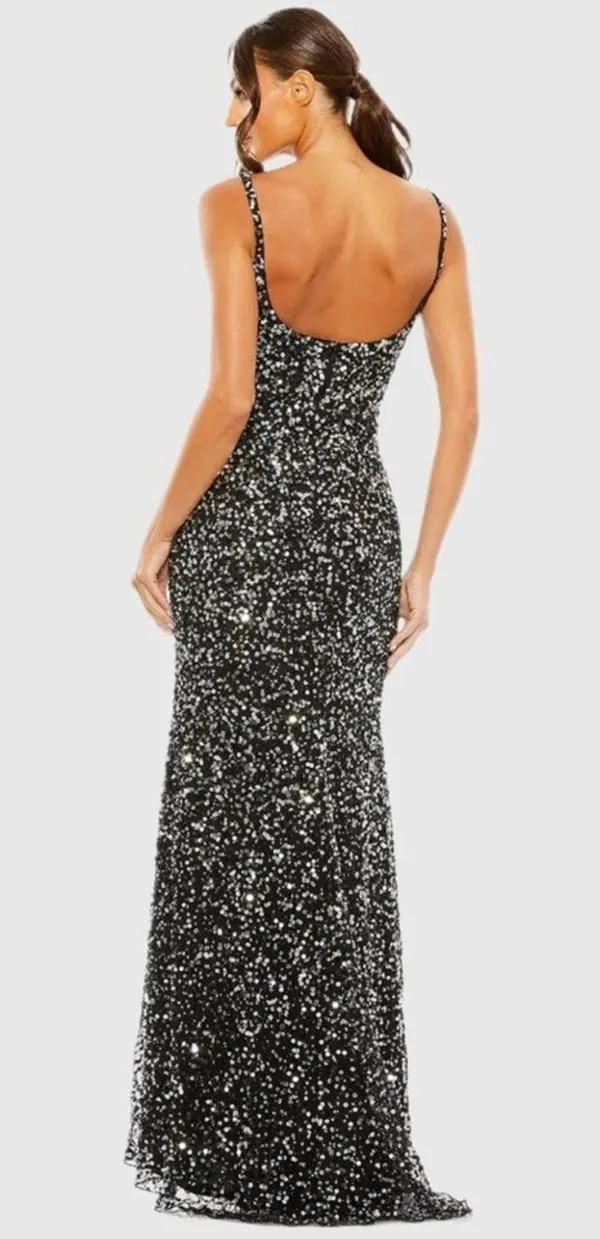 MAC DUGGAL Black Sequin Low Back Slip Gown Size 2 NWT - Image 2