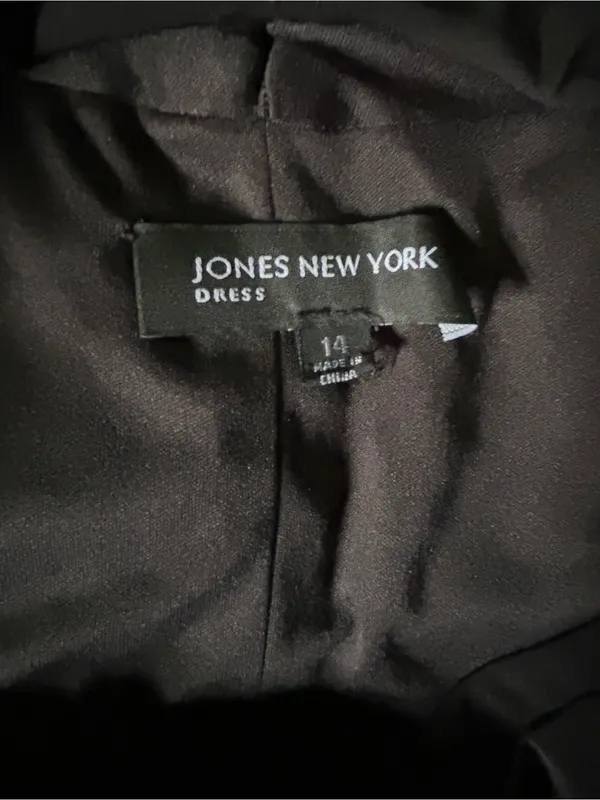 Jones New York Black V-Neck Draped Waist Women's Dress SZ 14 - Image 8