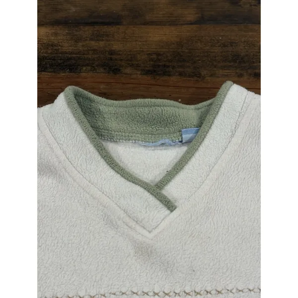 Vintage Fleece Grandma Pullover Sweater Nature Pinecones White Green Size Large - Image 4