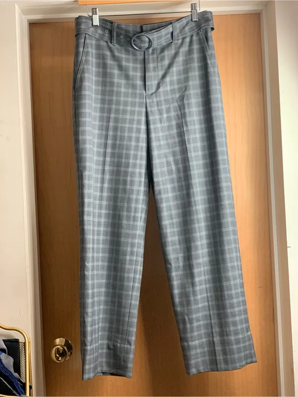 Club Monaco High-Waist Gray Plaid Wide-Leg Pants Size-4 Corporate Chic - Image 3