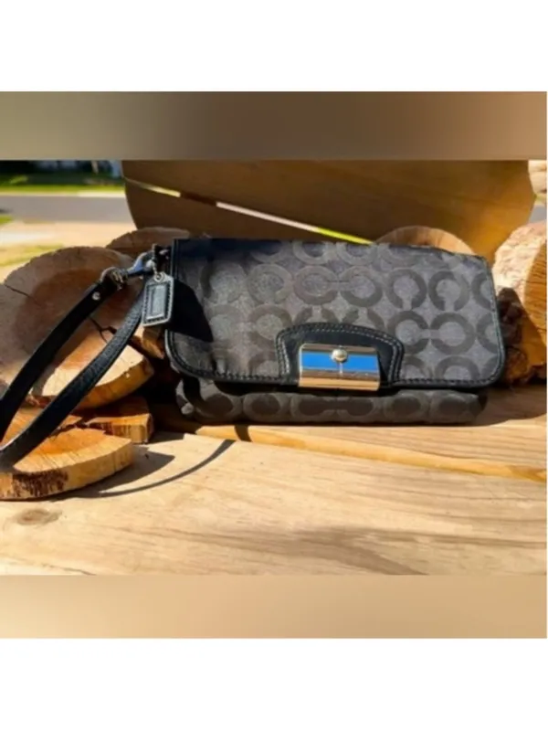 Coach Kristin Lurex Signature Op Art Wristlet Clutch Black F45131 - Image 2