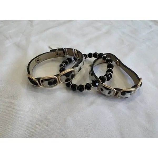 Viv & Lou Animal Print Snap Bracelet Stack 3pc Calf Hair Bead Bracelet Set NEW - Image 4
