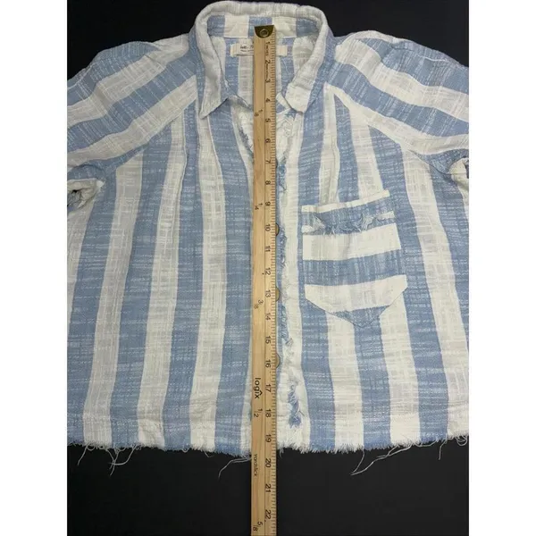We the Free Classic Boho‎ Beach Gauze Cropped Fringe Striped Button Blouse Small - Image 12