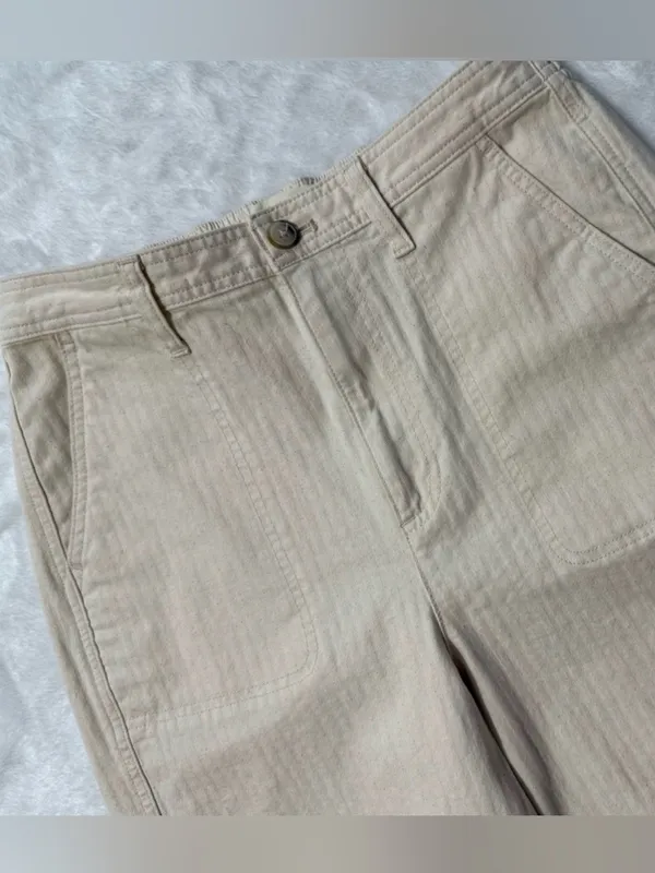 Madewell Emmett Wide-Leg Crop Pants Herringbone Stripe Cream Beige M - Image 2