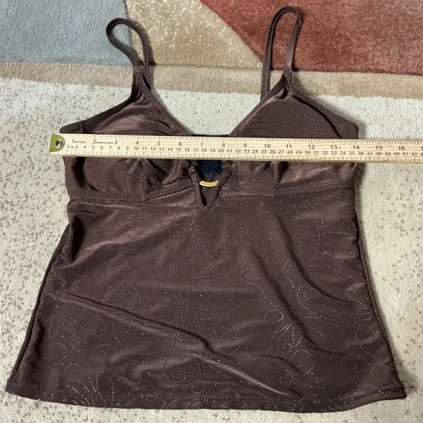 Ocean Dream Glitter Swirl Tankini Swim Top Womens 8 Brown Gold Ring Adjustable - Image 3