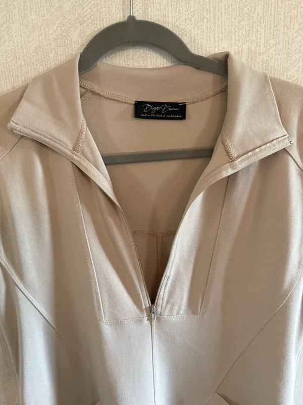 Brigitte Brianna SexyModest Beige Quarter Zip Pocket Dress Size Small - Image 3