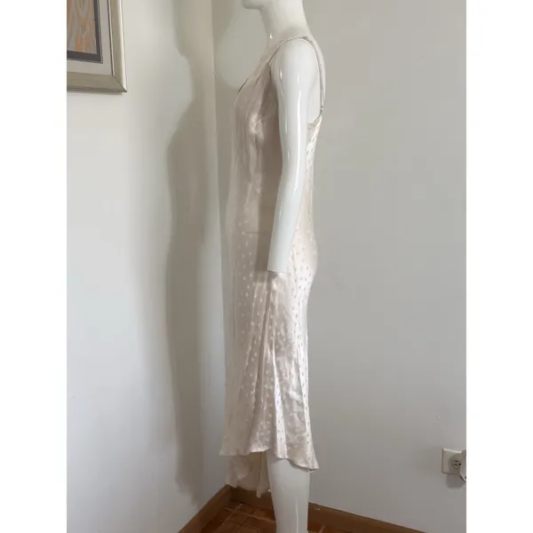 Lovestitch Midi Slip Dress M Beige Polka Dot Asymmetric Hem Boho Summer Wedding - Image 9