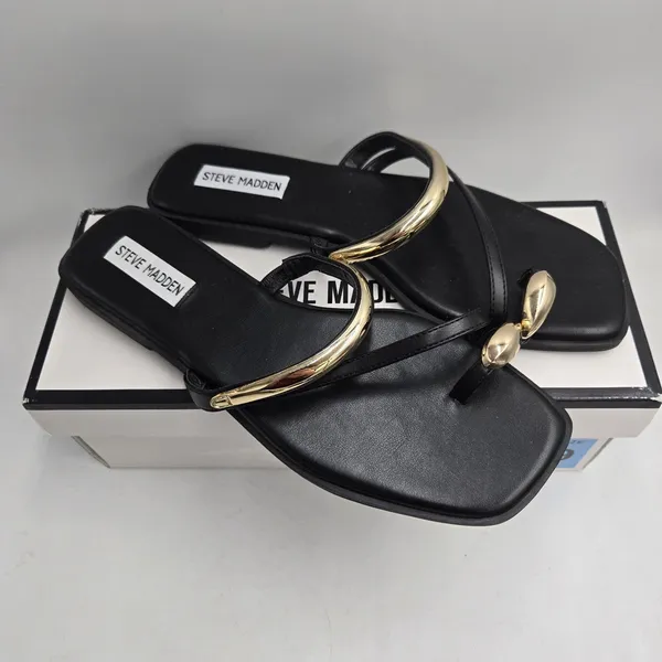 Steve Madden Women's Toe Ring Sandal Size 9 Black Ardent Gold Ring New In Box - Image 3
