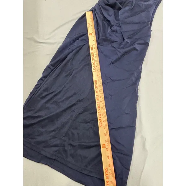 Lulus Navy Blue Satin One Shoulder High Low Ruched Formal Maxi Dress Small - Image 6