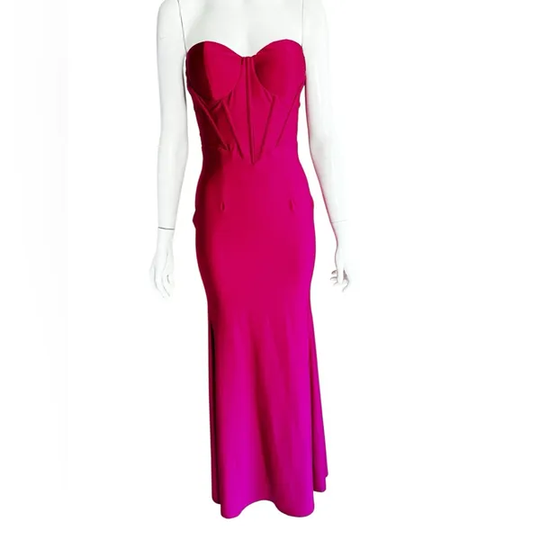 FAERIESTY Solid Mermaid Hem Tube Pink Strapless Evening Gown Size Small. - Image 7
