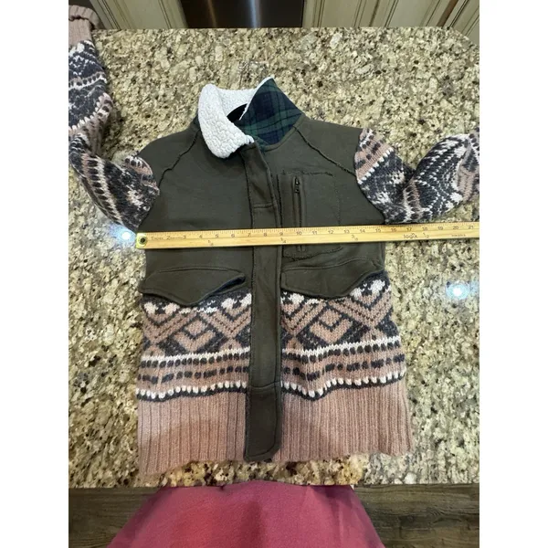 We The Free Fairisle Bomber Jacket Size XS Wool Cotton Utility - Image 8