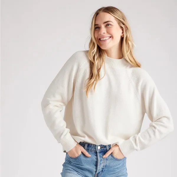 Quince 100% Organic Cotton Mock Neck Sweater crewneck ribbed top knit - Image 2