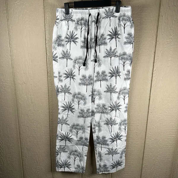 The Company Store Pajama Set Women Medium Black White Tropical Leaf Poplin PJ - Image 4