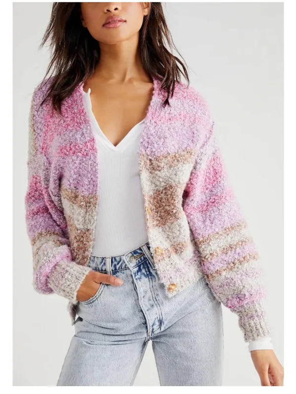Free People Soulmate Cardi Sweater striped in Passion Flower Combo Large - Image 2