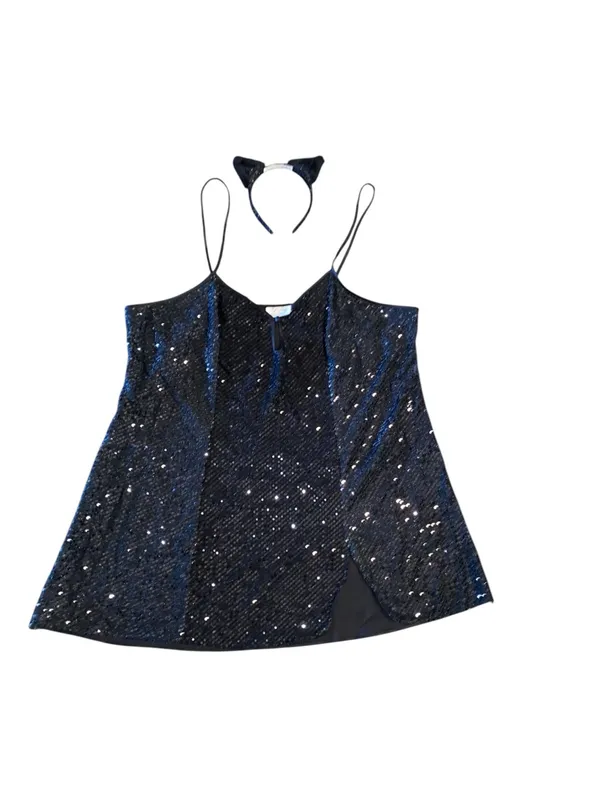 Vintage Night Magic plus size Sequin Cami Slip Top mini chemise lingerie - Image 10