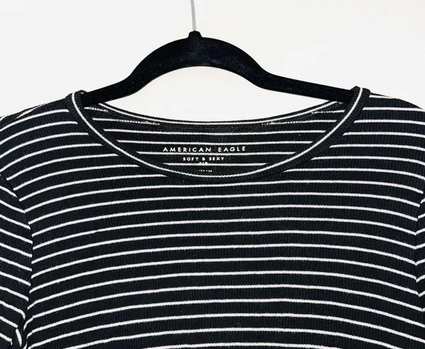 American Eagle Black Soft & Sexy Striped Rib Tee - Image 3