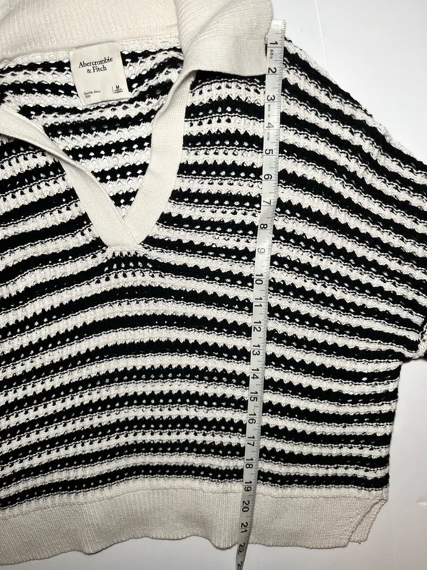Abercrombie‎ & Fitch Striped Crochet Sweater M | Coastal Grandma Nautical Chic - Image 6