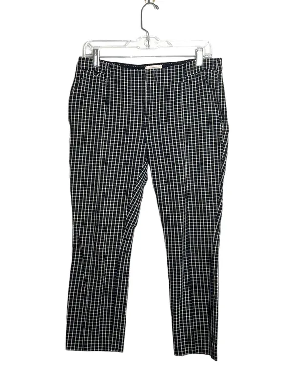 Essential Slim Black & White Plaid Print Cropped Pants - Image 3