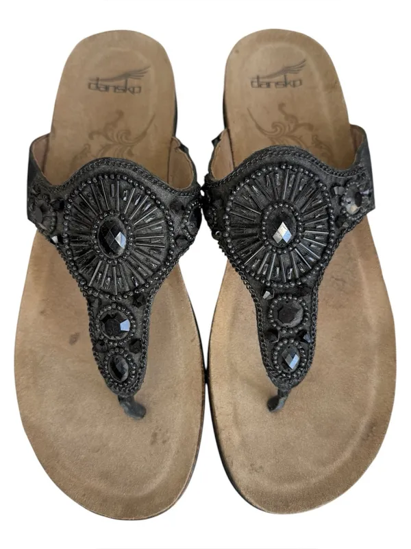 Dansko Pamela Women's Jeweled Thong Comfort Sandals Black Leather SZ EU 39 9 - Image 2