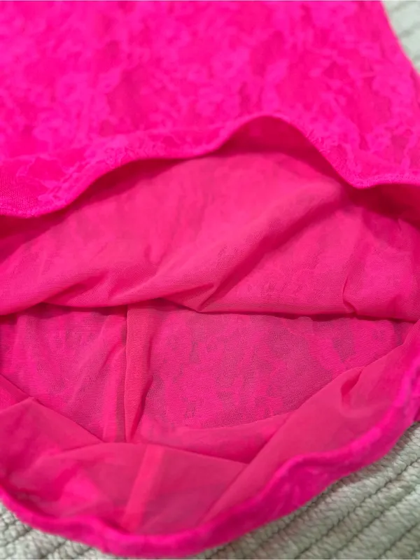 Skims Stretch Lace Lined Hot Pink Long-Sleeve Woman’s Mini Dress Size Small - Image 9
