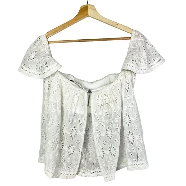 Lovers + Friends White Eyelet Lace‎ Off Shoulder Blouse S - Image 3