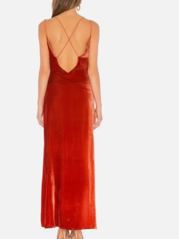 For Love & Lemons Rust Orange Velvet Maxi Dress Size XS - Image 2