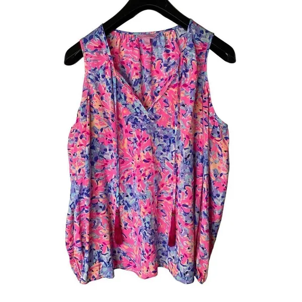 Lilly Pulitzer Finch Top Coco Coral Crab silk top blouse women's size small - Image 2