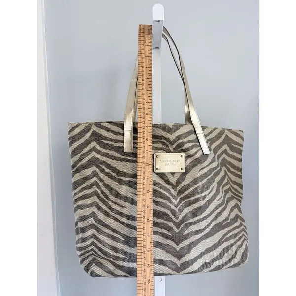 Michael Kors Metallic Gold Zebra Print Canvas Shoulder Tote Bag - Image 2