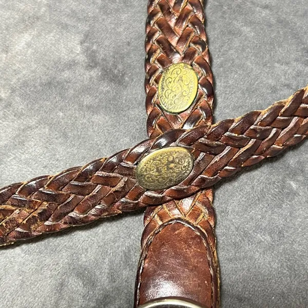Vintage Fossil Brown Braided Leather Concho Western Belt Womens Small 90s - Image 4