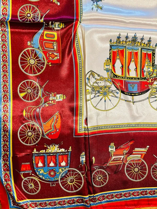 VINTAGE EQUESTRIAN horse&carriage BURGUNDY silky SCARF 35’/35’inches - Image 13