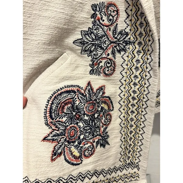 Christopher & Banks Beige Embroidered Open Front Cardigan Jacket Womens Medium M - Image 2