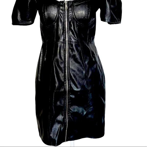 NWT Blashe Faux Vegan Leather Zipper Front Bustier Mini Dress Black - Image 4