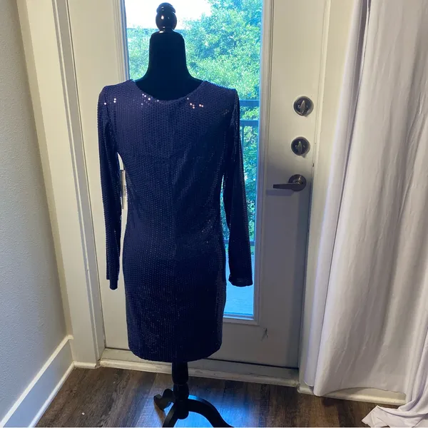 AQUA New Years Party Maddie & Tae Elegant Sequin Keyhole Large Navy Dress - Image 5