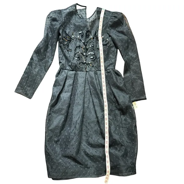 Nuit Midi Dress Womens S Black Swiss Dot Sequin Embroidered VTG Cocktail Goth - Image 3