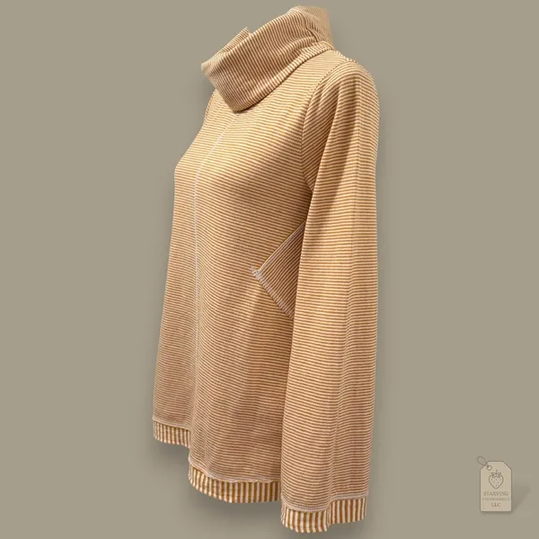 Maeve Anthropologie Mustard Striped Cowl-Neck Tunic Sweater S - Image 4