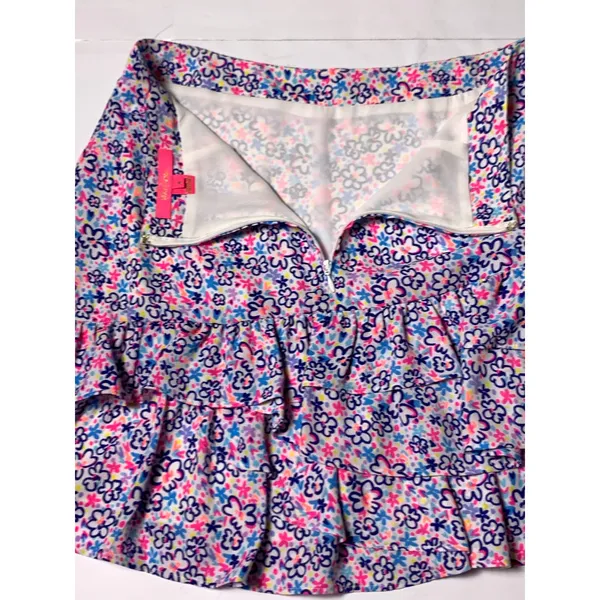 Lilly Pulitzer Womens 8 Floral Ruffle Mini Skirt Pink Blue Tiered Lined - Image 9