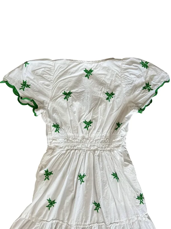 Anthropologie Women’s Somerset White Green Embroidered Cap Sleeve Mini Dress S - Image 6