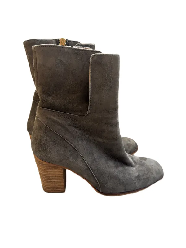 FREE PEOPLE Breakers Suede Heeled Boots Size 38 Gray Block Heel Zip Side Booties - Image 11