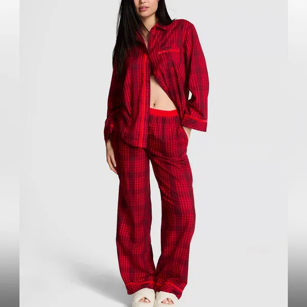 Pink Flannel Long Pajama Set‎ - Image 3
