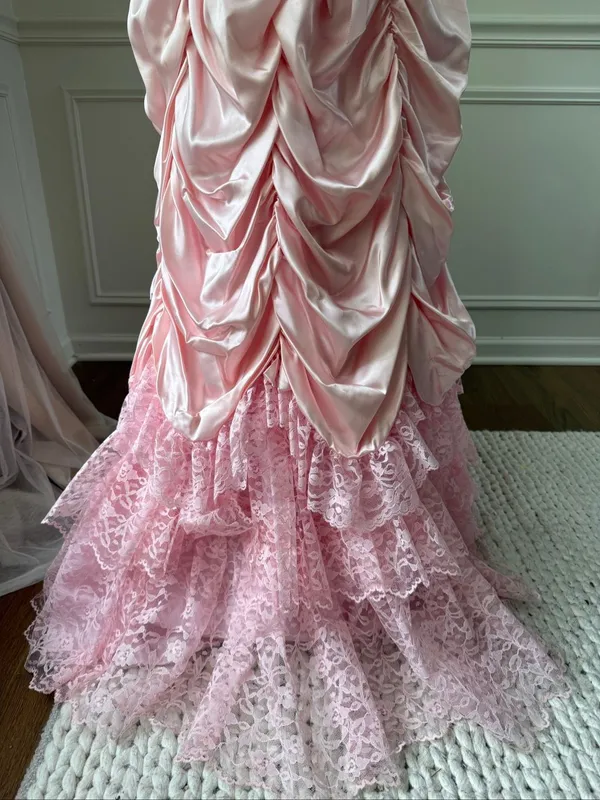 Vintage 80s Loralie Pink Southern Belle Bo Peep Prom Dress Gown XS - Image 6