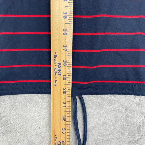 Madewell Top Womens Small Striped Drawstring Hem Long Sleeve Tee Navy Red NZ385 - Image 4