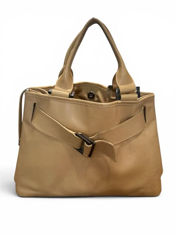 LONGCHAMP Belt Leather Hand Tote Bag Women Yellow /tan Genuine - Image 2